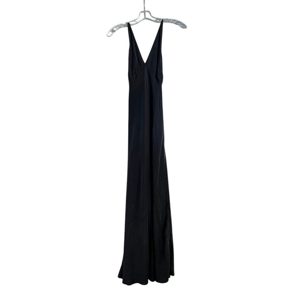 Victorias Secret Silk Maxi Slip Dress Black‎ Beaded Drape Back Vintage Small